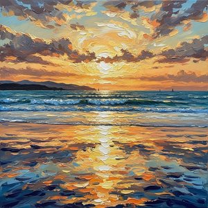 Christian Noiret - Ethereal Radiance: A Singular Vision of Golden Light and Swirling Oceanic Tides