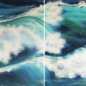 Ewige Woge: Ein Monumentales Diptychon Aus Tiefem Indigo Und Leuchtendem Meeresschaum — Benoît Dumas