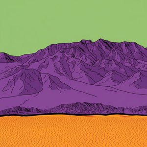 Monolithic Violet Peaks Under A Radiant Lime Sky: A Singular Graphic Masterpiece — Caroline Pelletier