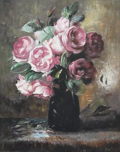 Frans Mortelmans-růžové Růže Ve Vazě