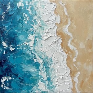 Cerulean Surge: A Monumental Study Of Impasto Tides And Ethereal Shorelines — David Moreau