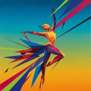 Chromatic Ascent: A Faceted Leap Through Teal And Saffron Energy Fields — Laurent Delcourt