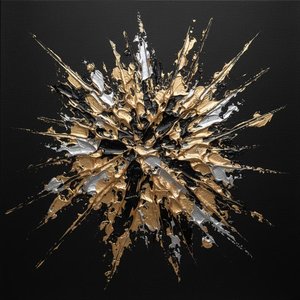 David Moreau - Celestial Fracture: A Monumental Radial Burst Of Sculptural Gold And Silver Impasto