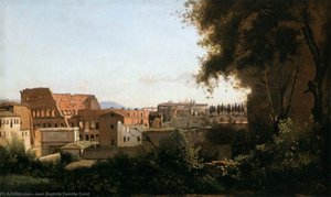 The Coliseum Seen From The Farnese Gardens — Jean-baptiste-camille Corot, Barbizon School Barbizon School