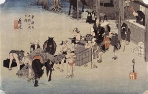 Fujieda - Changing Porters And Horses — Utagawa Hiroshige