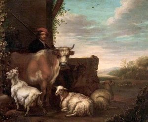 A Herdsman With Cattle, Sheep And Goats — Govert Dircksz Camphuysen