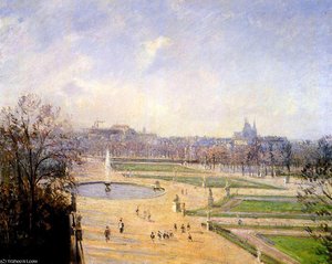 The Bassin Des Tuileries - Afternoon, Sun. — Camille Pissarro