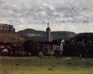 Vista di Ornans e del suo arco