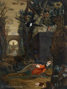 Landscape with ruins and birds - abraham bisschop