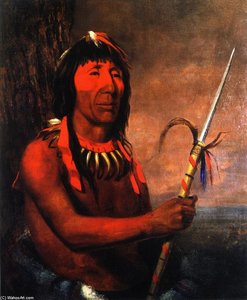 Winnebago With Bear-claw Necklace And Spear — Charles Deas, Romanticism