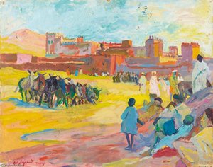 Troupeau D'ânes Devant Telouet — Edouard Léon Louis Legrand