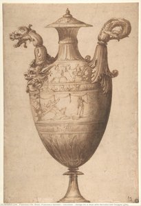 Design For A Vase With Hercules And Farnese Lilies — Francesco Salviati