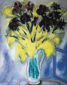 Mimosas And Irises Black — Reuven Rubin