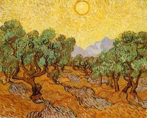 Olive Trees With Yellow Sky And Sun — Vincent Willem Van Gogh