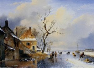 Andreas Schelfhout - Winter landscape 1 Sun