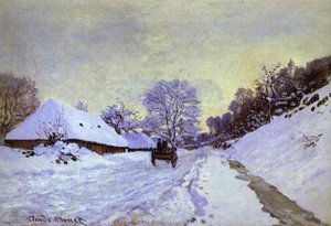 Claude Monet - The Cart; Snow-Covered Road at Honfieur, with Saint-Simeon Farm