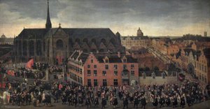 anthonis sallaert - The Infante Isabella shoots the jay of the Grand Serment [Crossbowmen's Guild] with a crossbow in the Sablon in Brussels