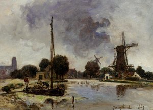 A Sailboat Moored on the Bank of a Stream - Johan Barthold Jongkind