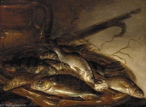 Pike And Perch On An Earthenware Dish — Pieter De Putter