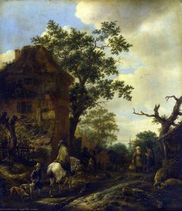 Isaac Van Ostade - The Outskirts of a Village, with a Horseman