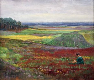 Deutsch Weite Landschaft Mit Sitzender Frau — Albert Koenig
