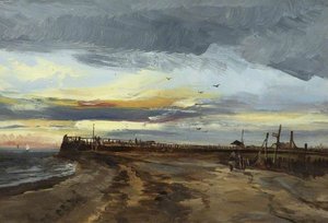 Beach Scene With A Man In A Blue Coat — George Hornblower Simms