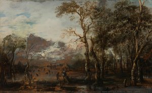Wooded Landscape with Hunter/Winter Landscape, Aert van der Neer, c. 1642 - 1643