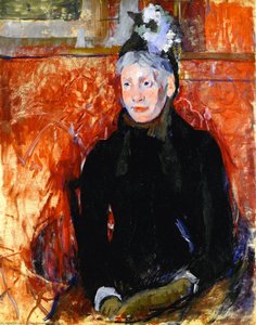 Portrait D'une Dame Âgée Avec Un Bonnet : Fond Rouge — Mary Stevenson Cassatt