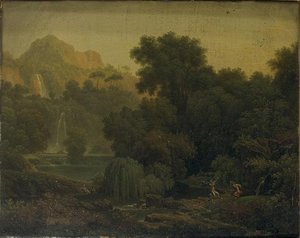 Paysage À La Cascade Avec Faunes Dansants — Jean-victor Bertin