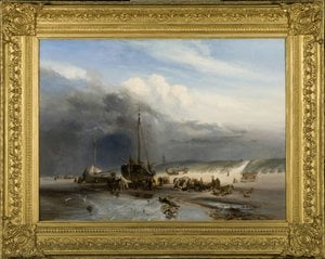 Charles Rochussen - Strandscène Vid Scheveningen Med Fiskebåtar