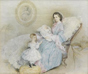 Empress Elisabeth of Austria with her children Rudolf and Gisela