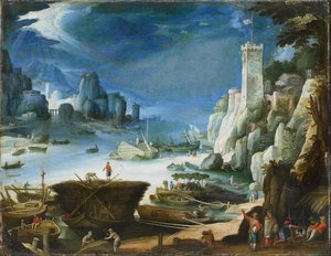 River view wit Large Rock, Paul Bril (copy after), 1601 - Paulus Bril
