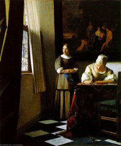 La Donna Che Scrive Una Lettera — Johannes Vermeer, Dutch Golden Age Painting