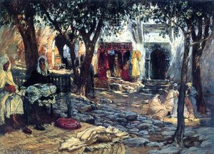 Idle Moments An Arab Courtyard — Frederick Arthur Bridgman