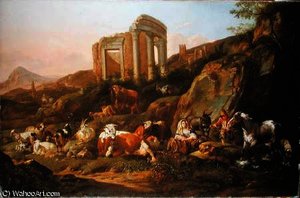 Farm Animals In A Classical Landscape — Johann Heinrich Roos