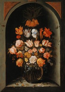 Still Life Of Flowers In A Niche With Insects, Reptiles And Flower Petals — Jan Baptist Van Fornenburgh