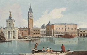 Johan Richter - The Doge's Palace, Venice, with the Dogana and the Molo, from the Giudecca
