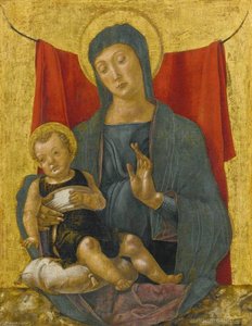 Madonna And Child Before A Red Curtain — Bartolomeo Vivarini