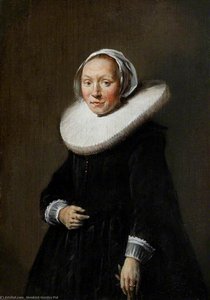 hendrick gerritsz pot - Portrait of a Woman in Black and a Large Cartwheel Ruff, Holding a Glove