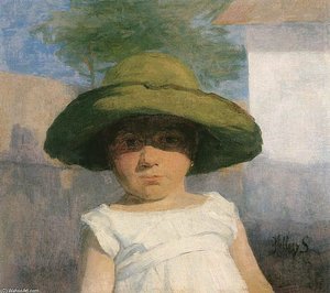 Girl With A Large Green Hat - Simon Hollósy