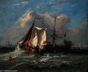 A Dutch Smalschip In A Strong Breeze — Thomas Sewell Robins