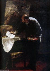 Honoré Daumier - Peintre feuilletant un carton de dessin, huile sur panneau Painter dividing into sheets a paperboard of drawing, oils on panel