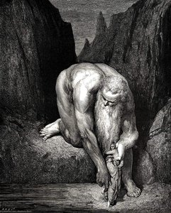 Paul Gustave Doré - Die Hölle, Canto 31, Verse 133-135. Doch in der Tiefe, Dass Lucifer mit Judas niedrig verschlingt, Er hat uns leicht platziert;
