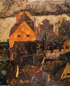 Krumau On The Molde — Egon Schiele, Expressionist Landscape