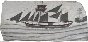 Schooner In Full Sail Near A Lighthouse — Alfred Wallis