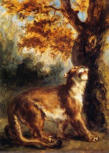 Eugène Delacroix - Lioness Stalking Its Prey (also known as Lioness Standing by a Tree)