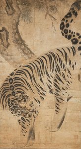 金弘道 - Pine tree and tiger painting