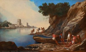antonio travi - Coastal Landscape with Fishermen