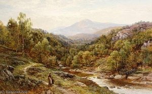 A Mother And Child Walking Beside A River — Alfred I Glendening