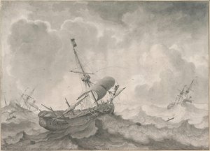 Ships On A Stormy Sea, 1698 — Лудолф Бакхуйзен I